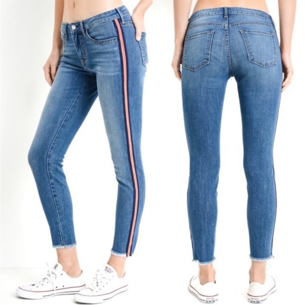 JUSTBLACK DENIM Made in USA Side Tuxedo Stripe Skinny Raw Hem Jeans Size 28